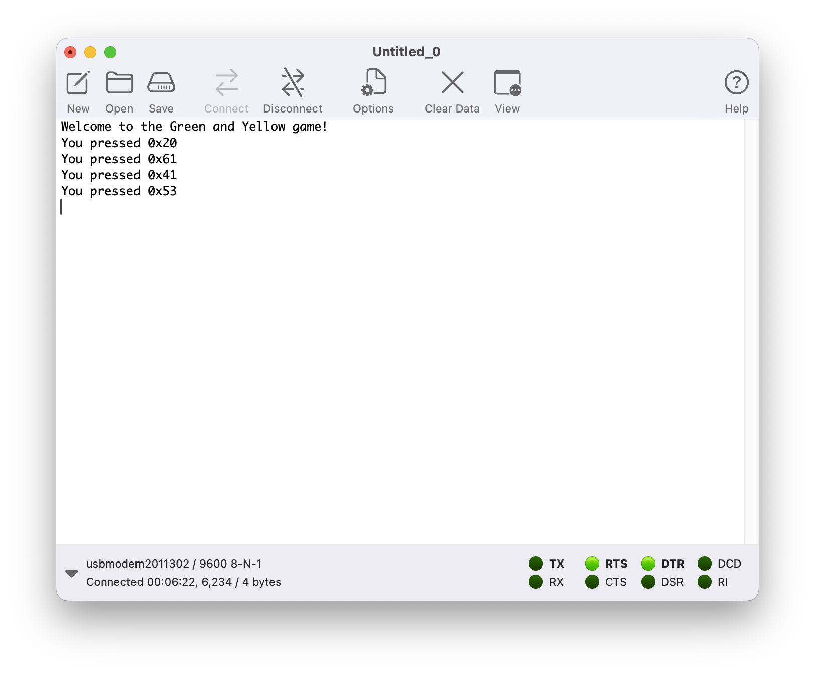 A screenshot of CoolTerm for macOS
